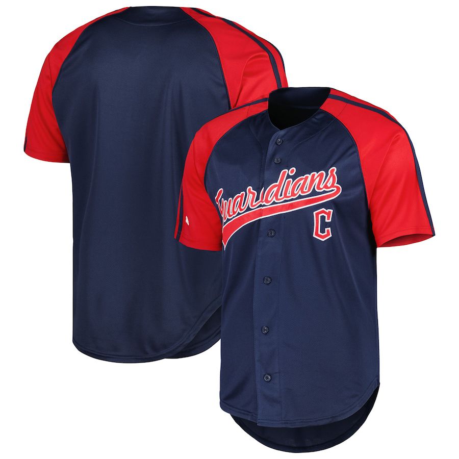 Men Cleveland Guardians Stitches Navy Team Button Down Raglan Replica MLB Jersey->cleveland indians->MLB Jersey